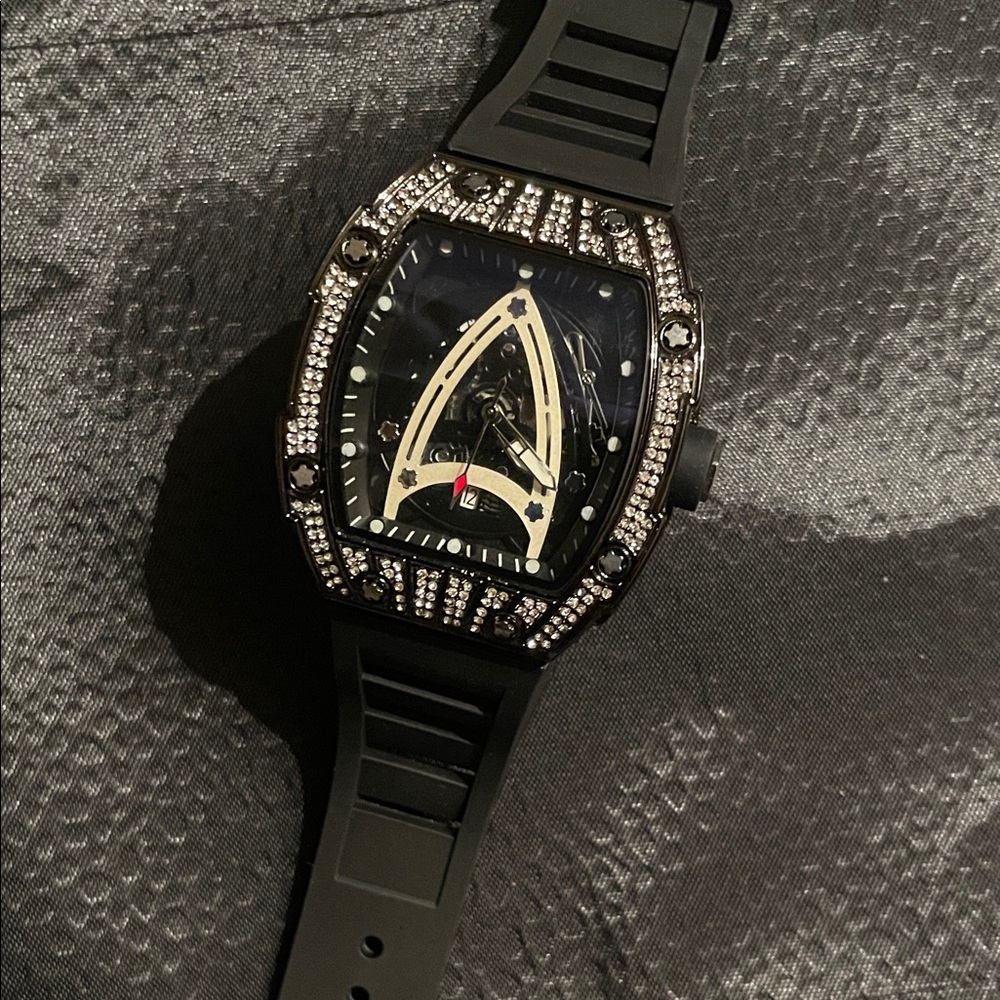Black and Silver Watch with Crystal Accents